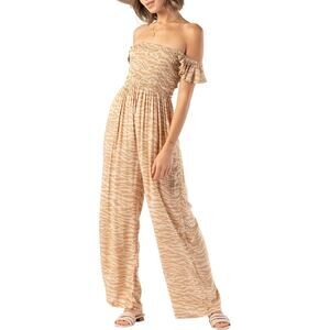 Tiare Hawaii Tan Jade Ocean Waves Sand Off The Shoulder Jumpsuit One Size